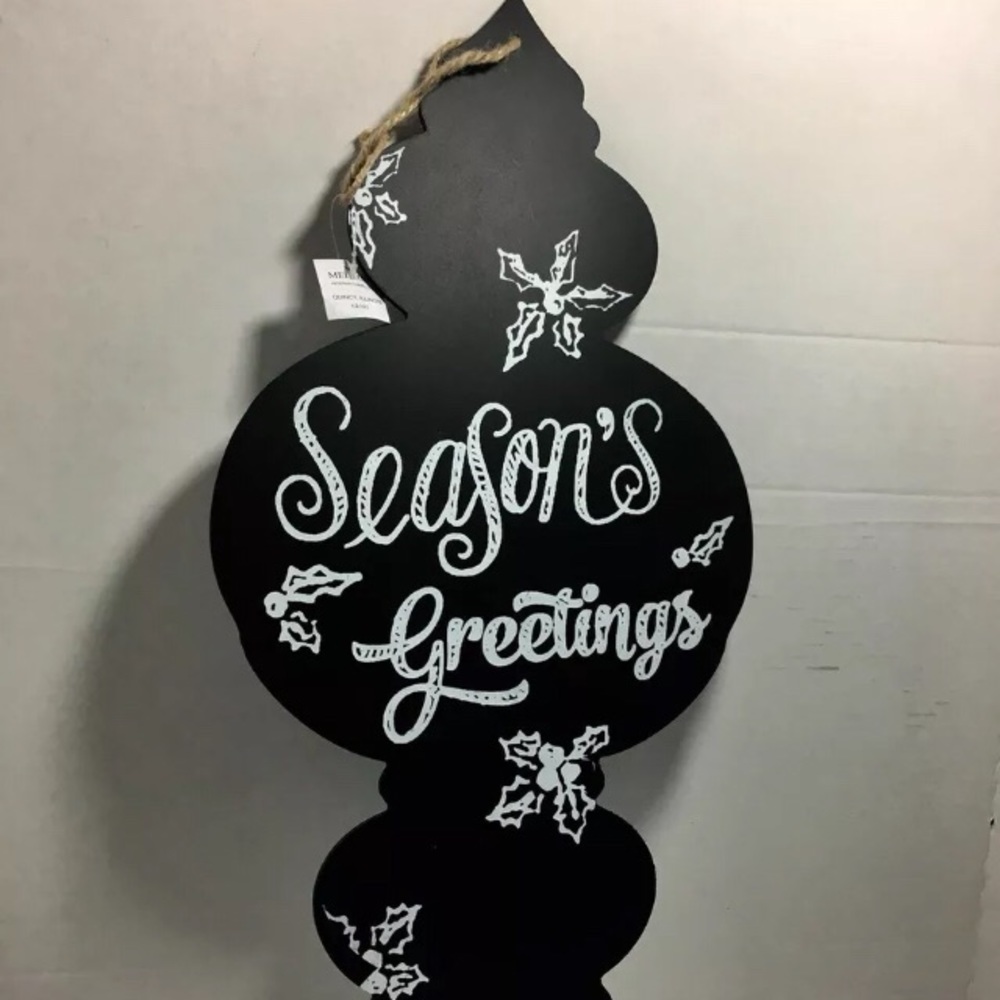 LARGE HARDBOARD CHALKBOARD SEASONS GREETINGS ORN.